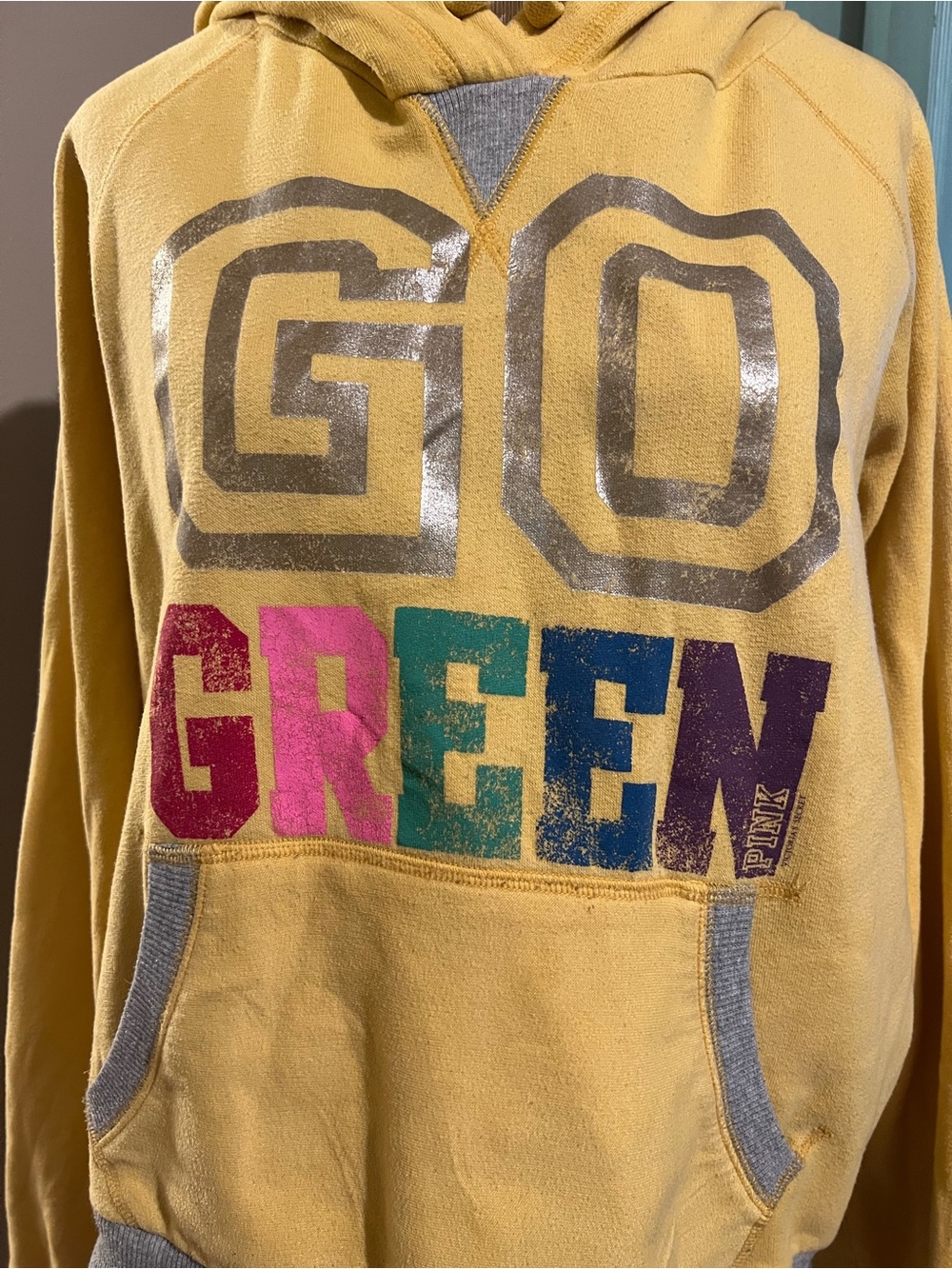 Vintage Y2K 2009 Go Green Victoria’s Secret PINK Hoodie Sweatshirt Size Large L - Picture 2 of 7